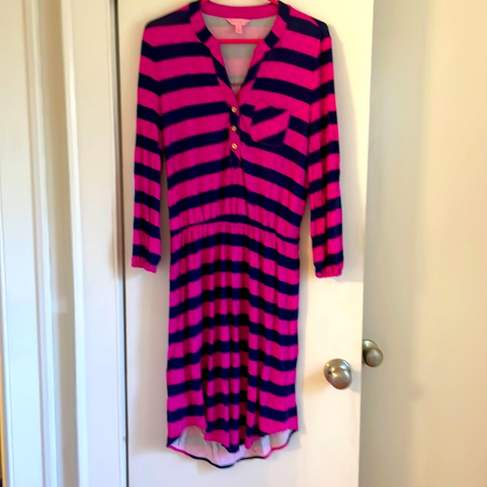 Lilly Pulitzer Navy & Magenta Cotton Dress S